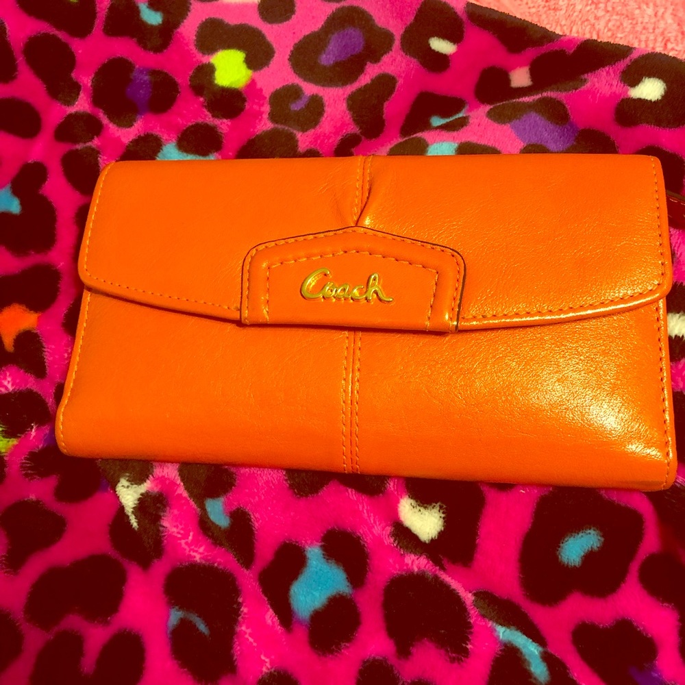 Barely used, large coral coach wallet